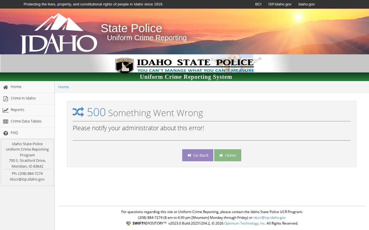 Idaho NIBRS statistical report page for Gooding County law enforcement agencies